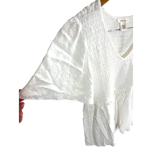 Urban Romantics White Smocked V Neck Flutter Sleeve Peplum Top Sz L Coastal - Picture 4 of 8